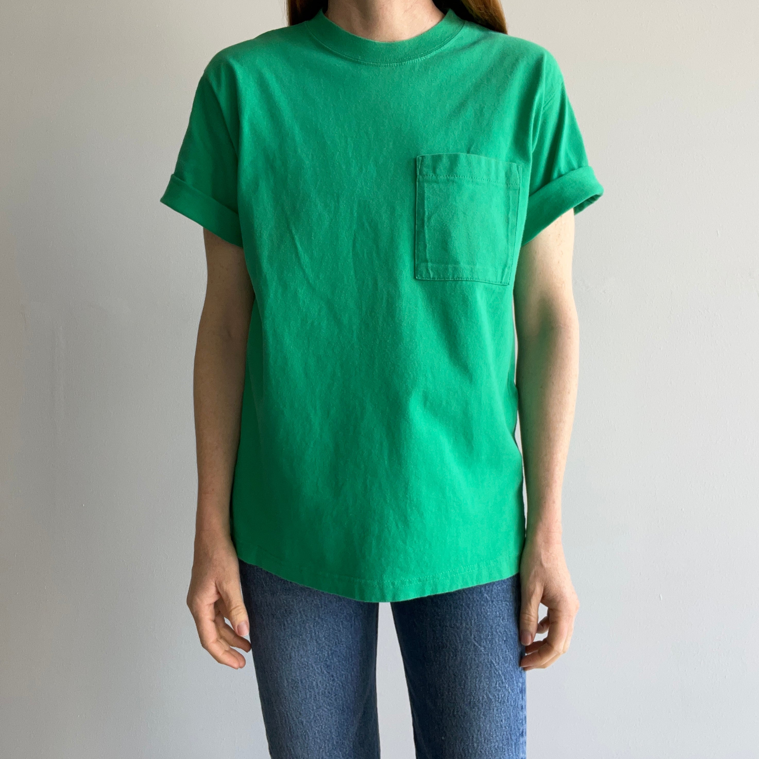 1990s Eddie Bauer Pocket Grass Green Super Soft Cotton T-shirt
