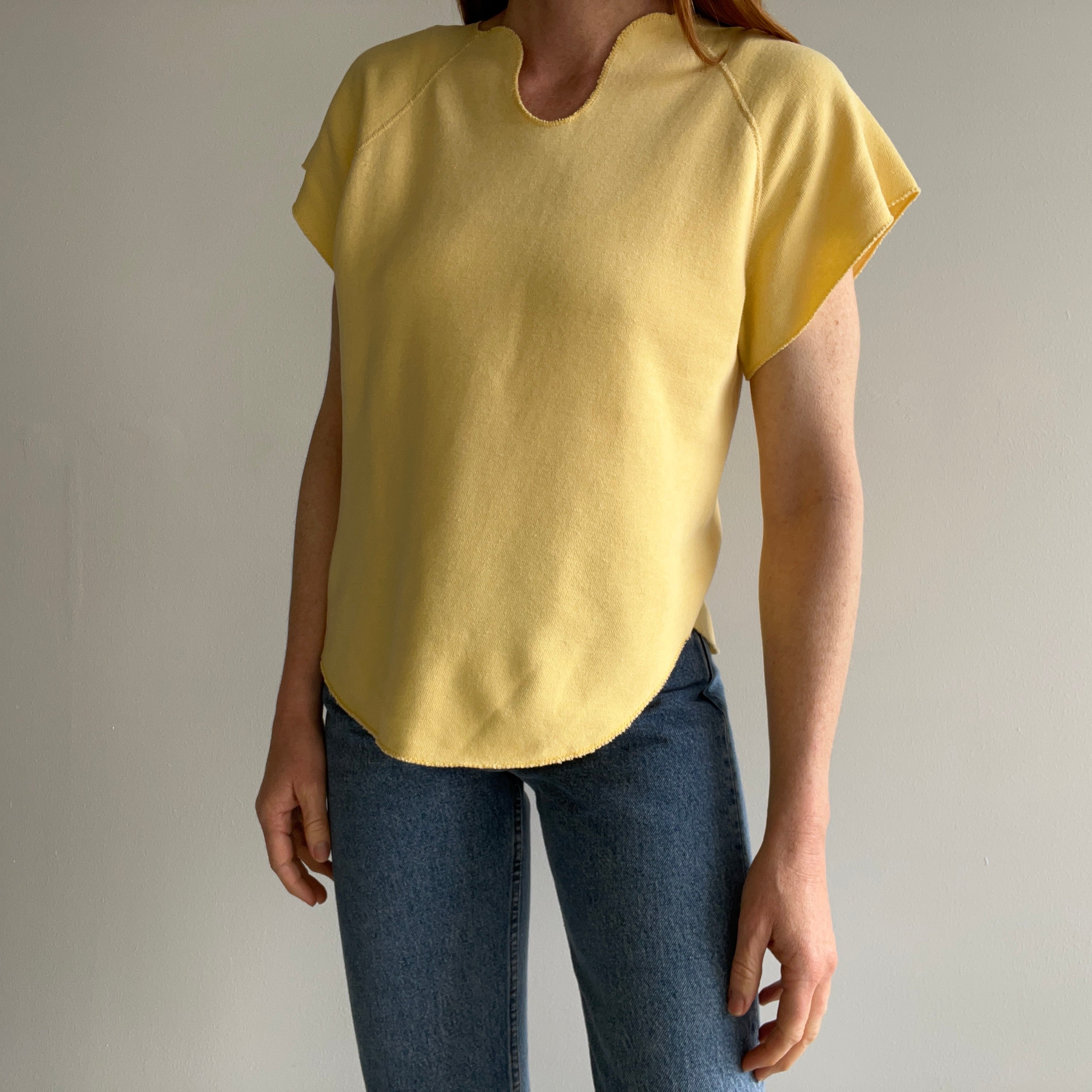 1970/80s Pastel Yellow Lightweight Warm Up Sweatshirt/Shirt