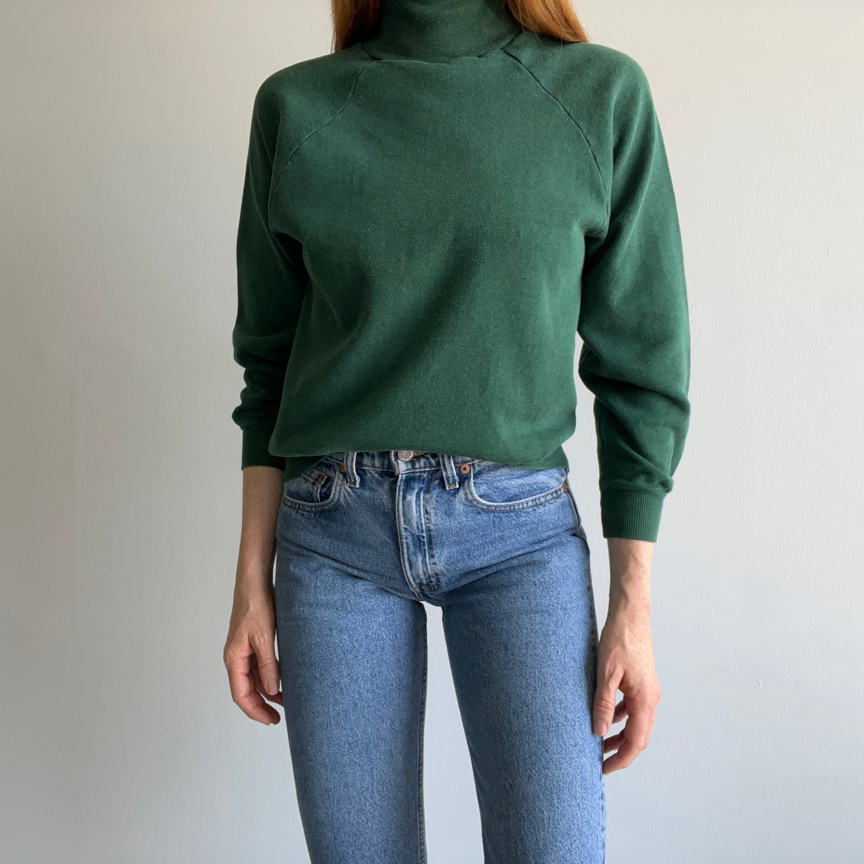 1970s Adorable Forest Green Turtleneck Sweatshirt - THE BEST