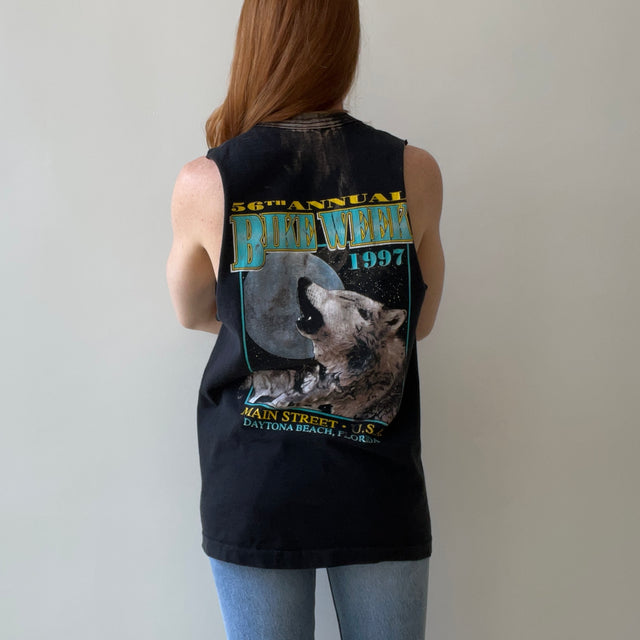 1997 Bike Week Daytona Beach Cut-Off T-Shirt with Bleach Staining