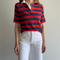 1970/80s Red, White and Blue Rad Striped Polo Shirt