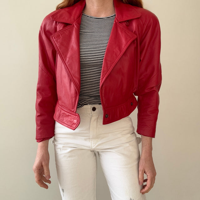 1980s Ultra Extra Red Leather Jacket - WOWOWOWOWOW (please ignore the pants)