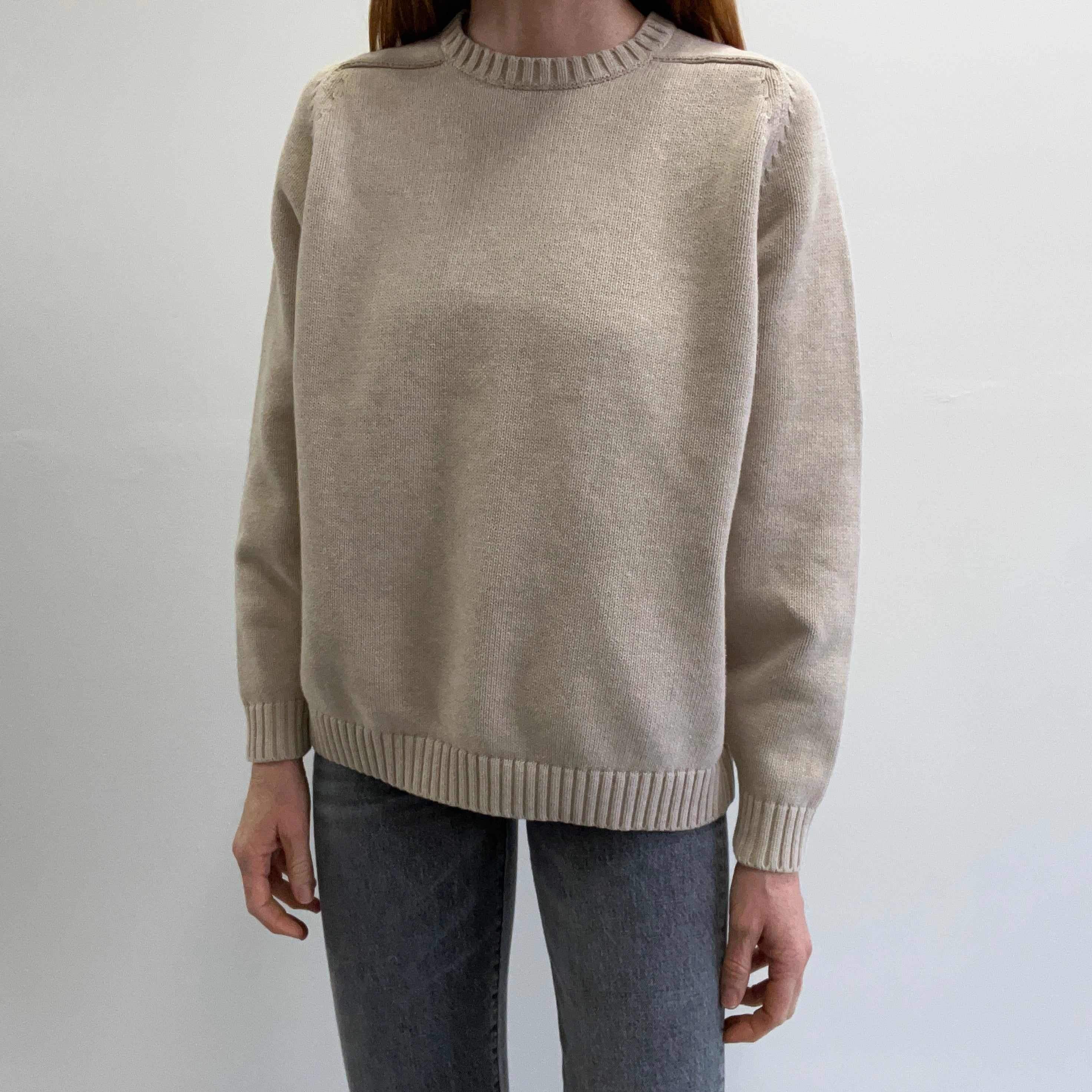 1990/2000s Lands' End Khaki Cotton Sweater - Made in Japan