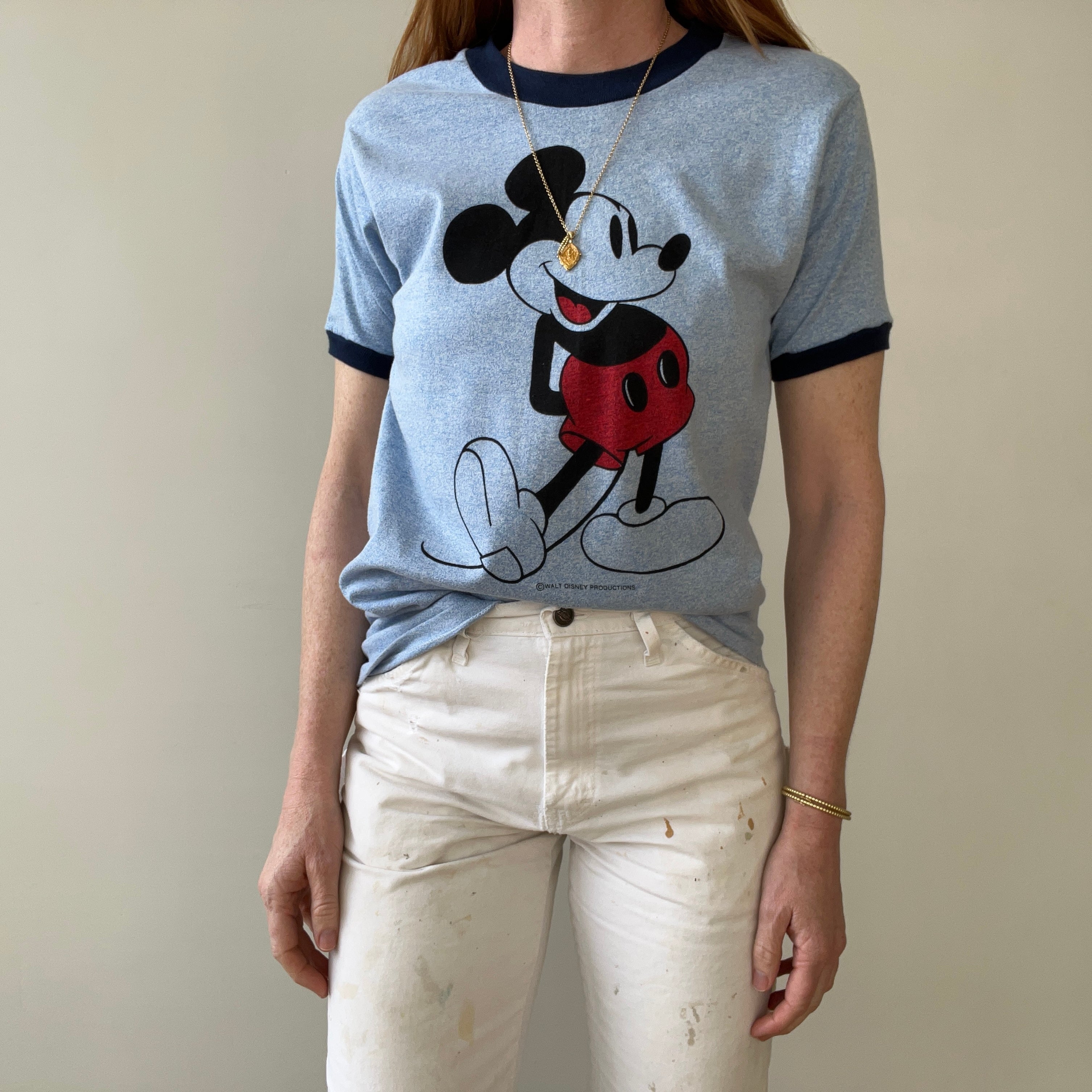 1980s Heather Baby Blue Mickey Ringer T Shirt - Collectible