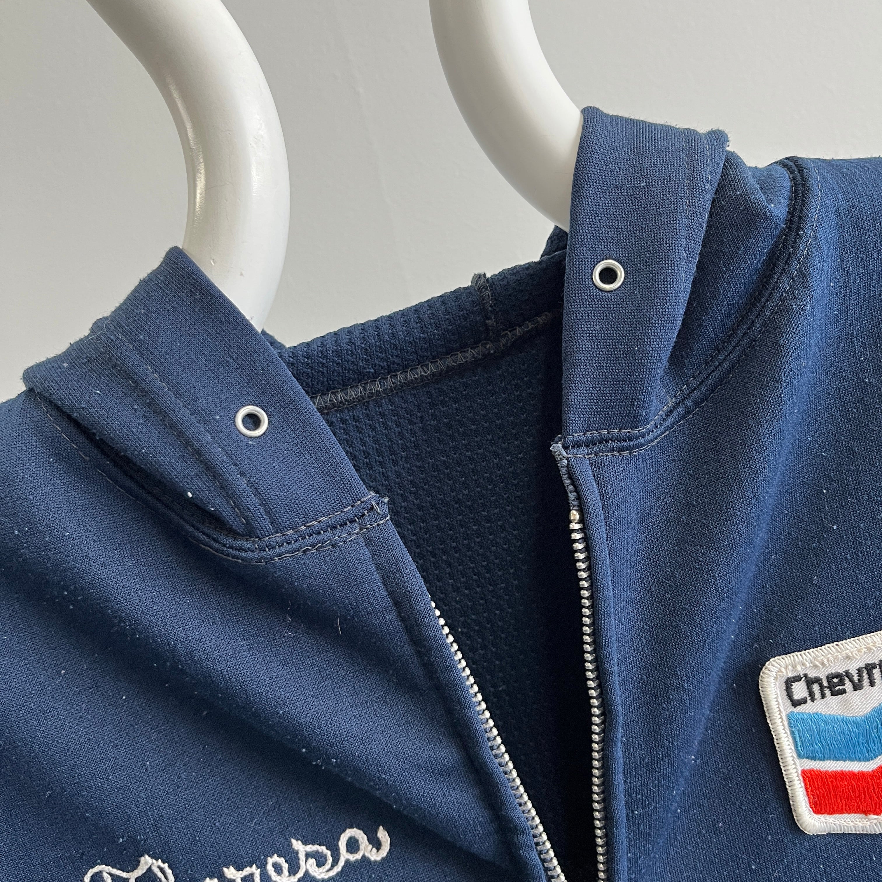 1970s Theresa's Chevron Gas Station Insulated Zip Up Hoodie