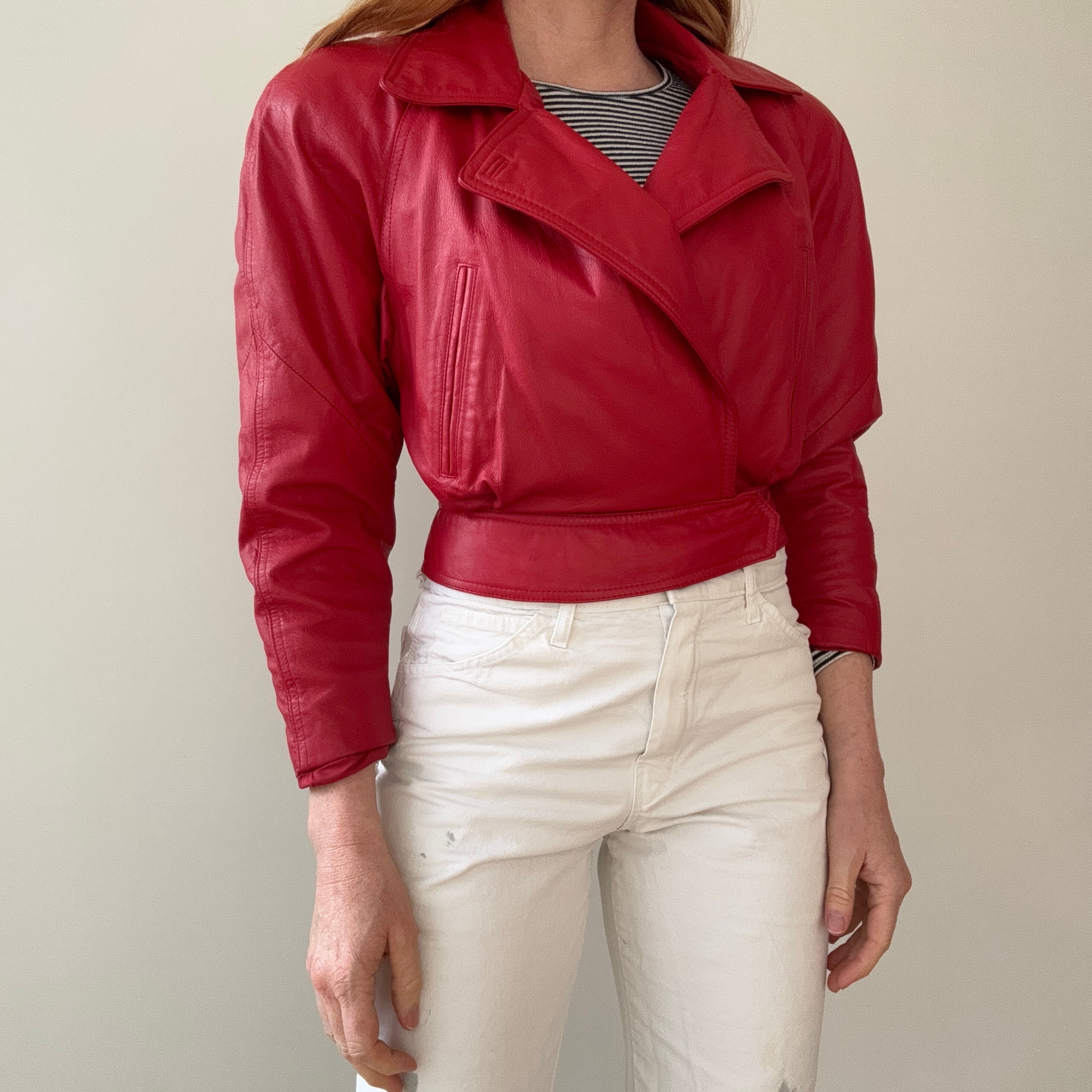 1980s Ultra Extra Red Leather Jacket - WOWOWOWOWOW (please ignore the pants)