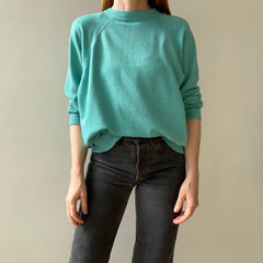 1980s Paper Thin Worn Out Sea Foam Blue Geen But Blue But Green Raglan Sweatshirt