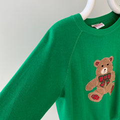 1980s A Little Early - Christmas Season Slouchy Bear Sweatshirt with Hand Mending - So Sweet