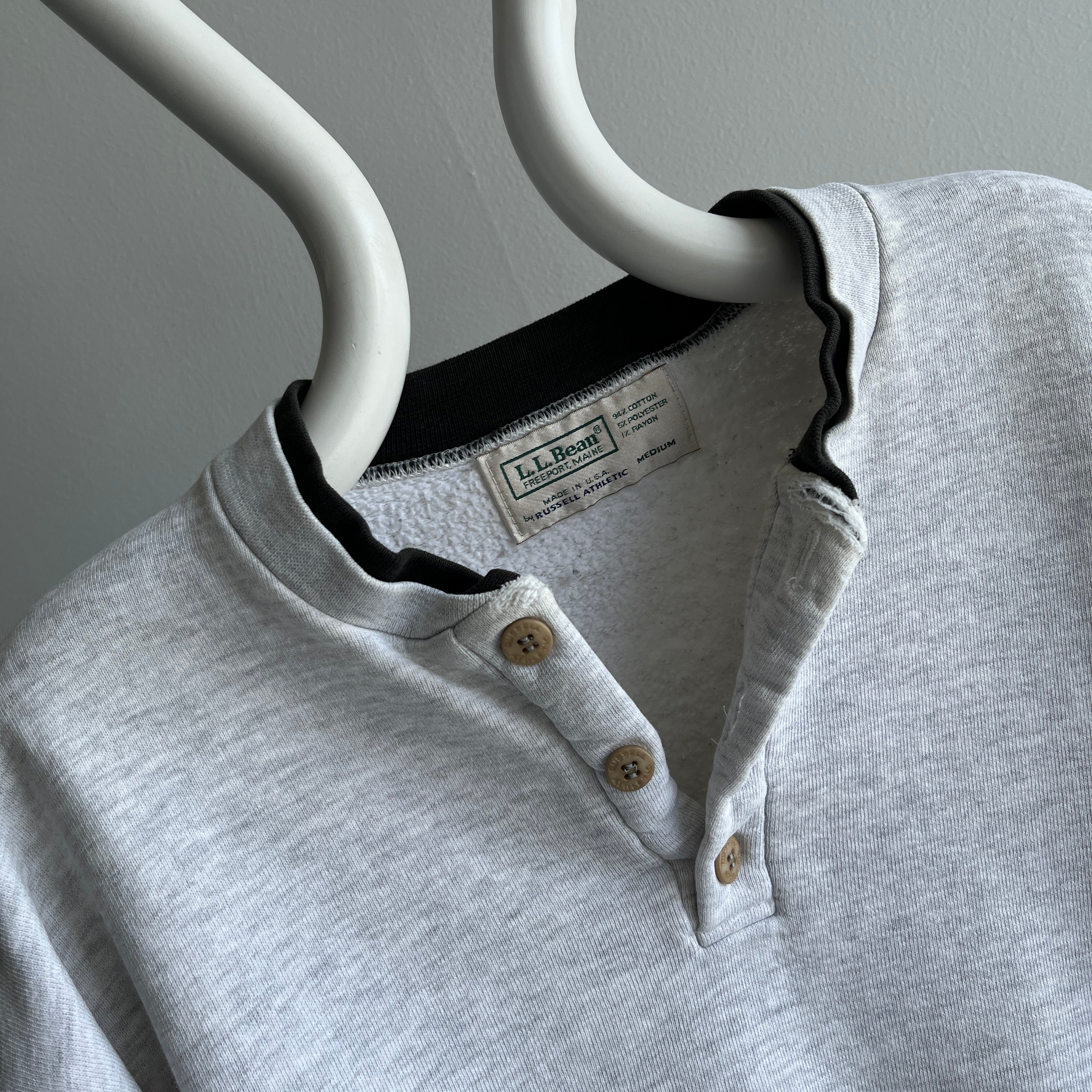 1990s L.L. Bean Two Tone Henley Sweatshirt - Huzzah