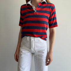 1970/80s Red, White and Blue Rad Striped Polo Shirt