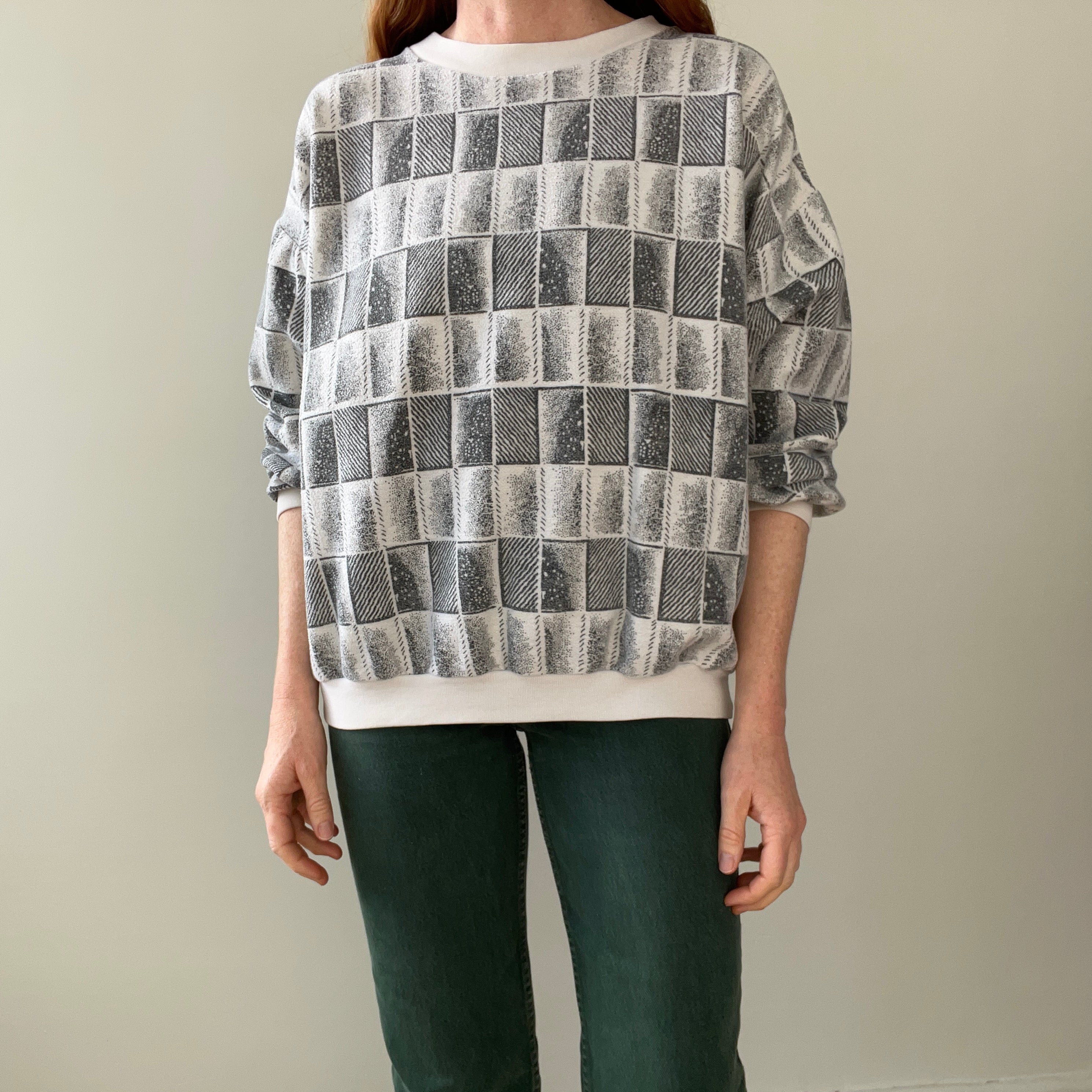 1980/90s Geometric Pattern Fleece Sweatshirt