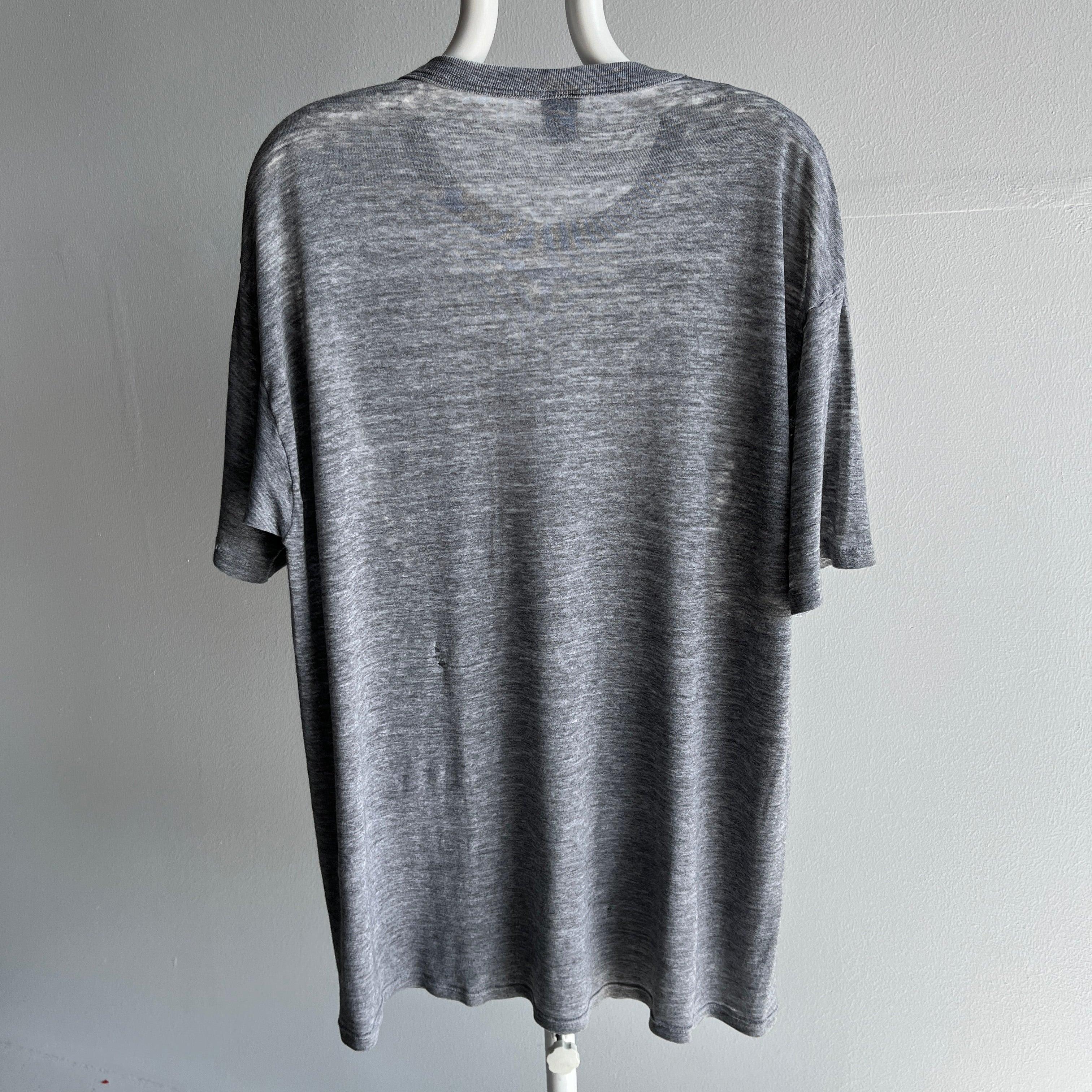 1980s Tissue Paper Thin WOrn Out Rolled Neck CUAA T-Shirt by Russell - OMFG