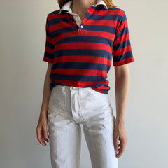 1970/80s Red, White and Blue Rad Striped Polo Shirt