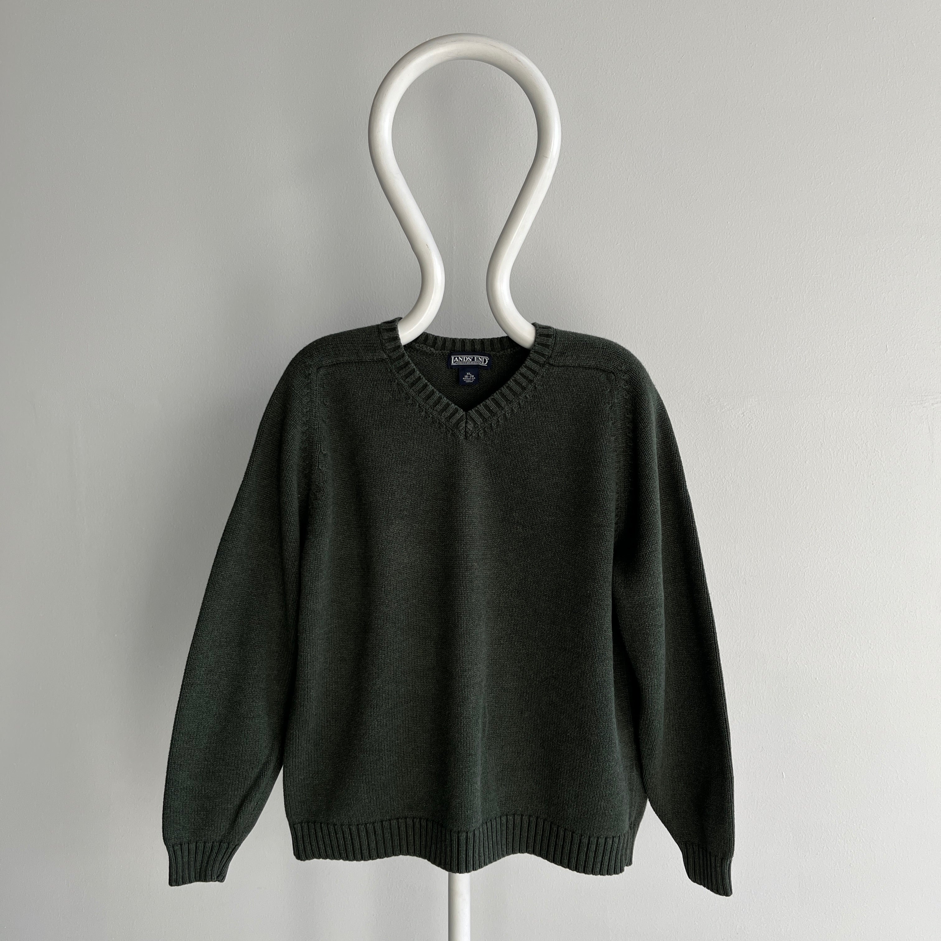 2000s Lands' End Forest Green Cotton Sweater - Made In Japan