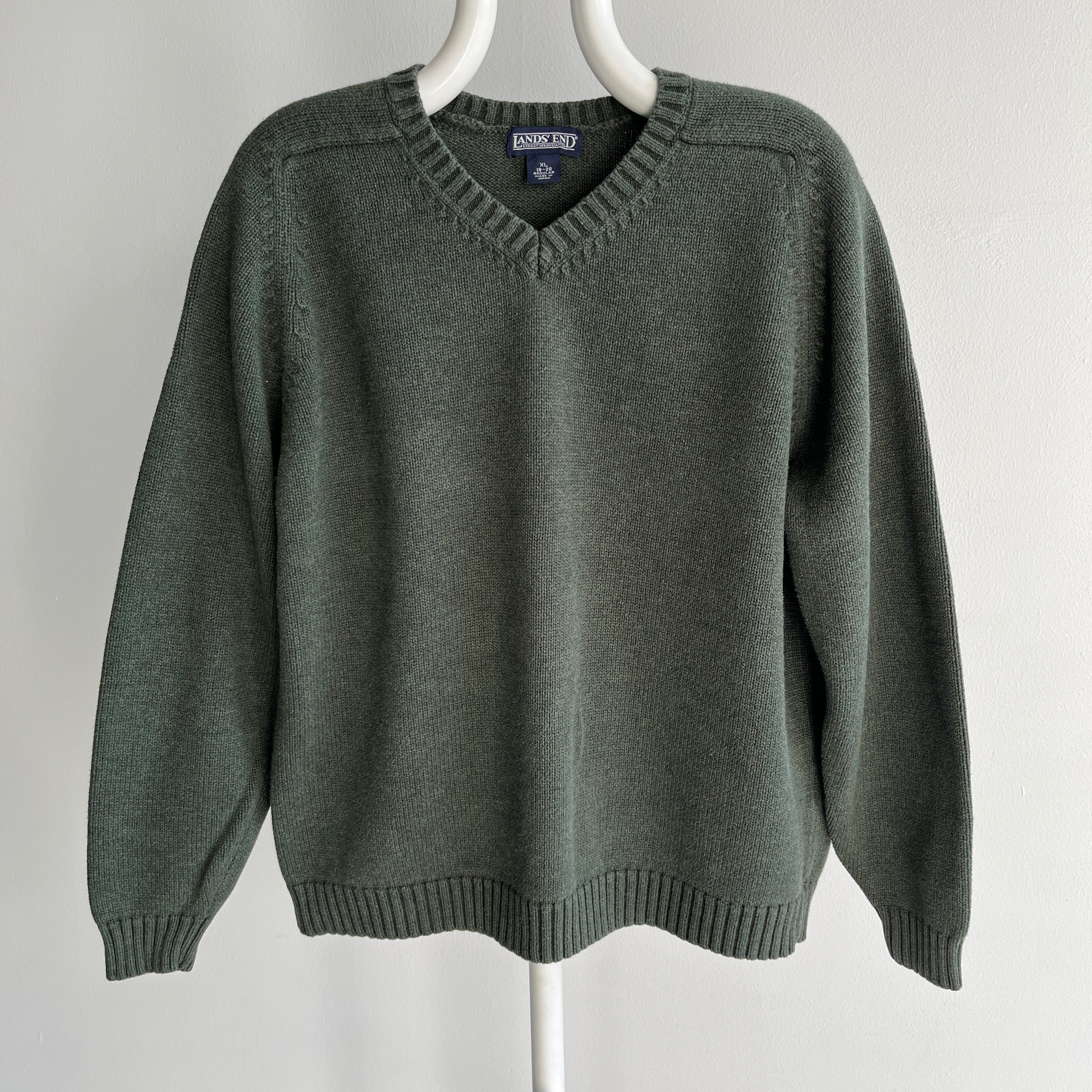 2000s Lands' End Forest Green Cotton Sweater - Made In Japan