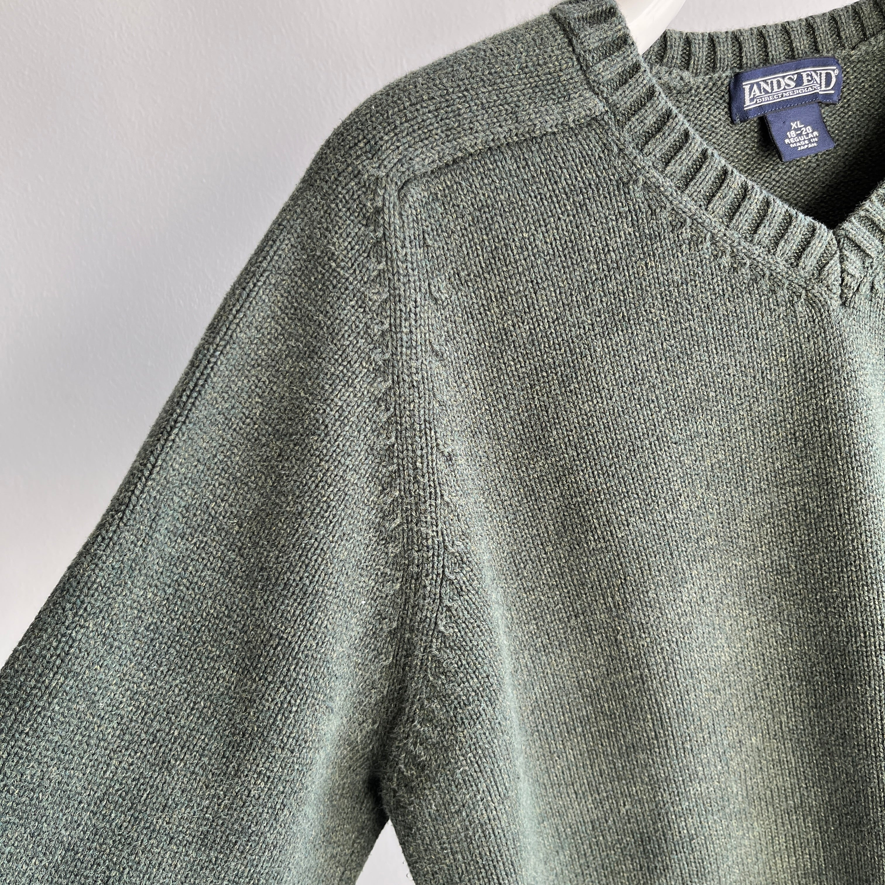 2000s Lands' End Forest Green Cotton Sweater - Made In Japan