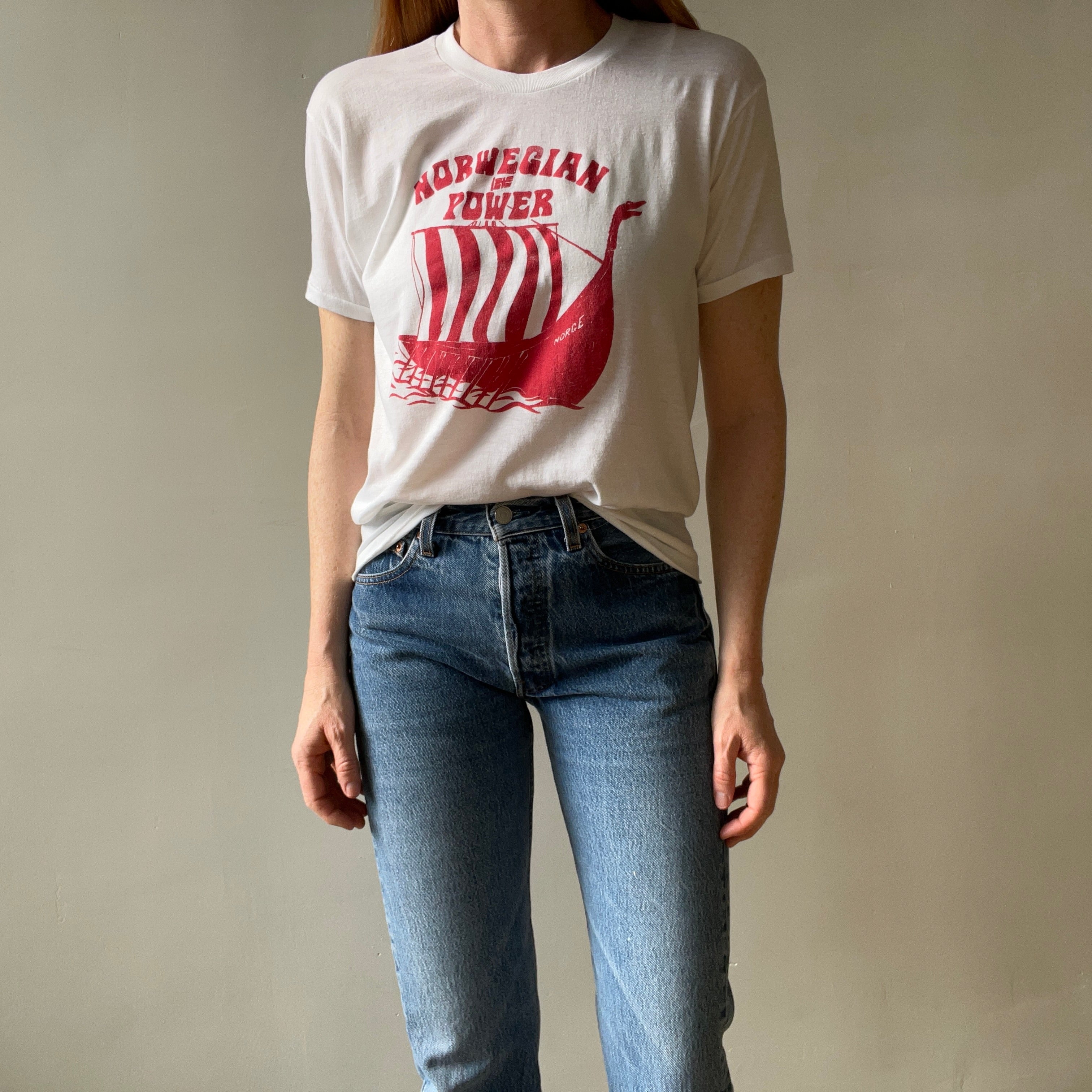 1970s Norwegian Power T Shirt - Soft and Thin - A true beauty!