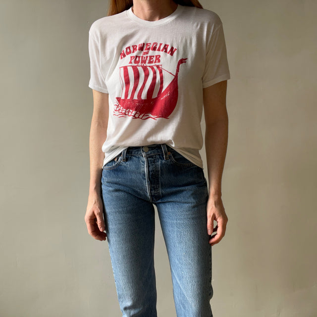 1970s Norwegian Power T Shirt - Soft and Thin - A true beauty!