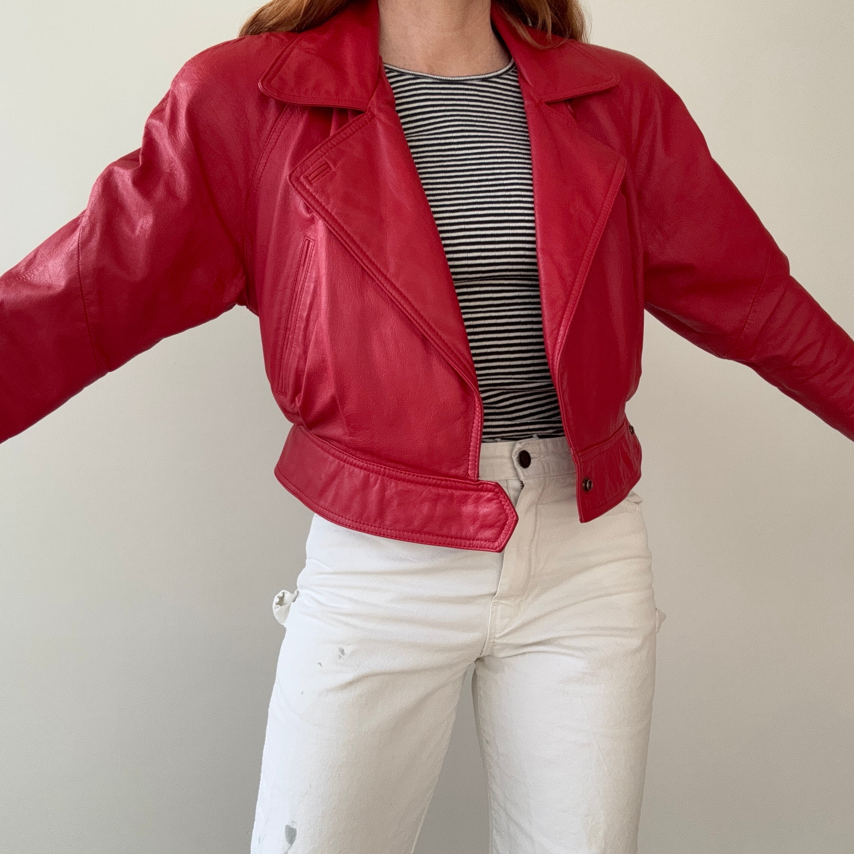 1980s Ultra Extra Red Leather Jacket - WOWOWOWOWOW (please ignore the pants)