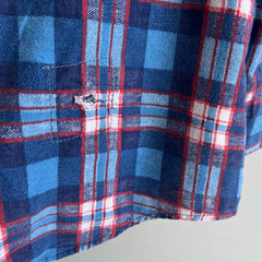 1970s Red White and Blue Mended Lightweight Cotton Flannel