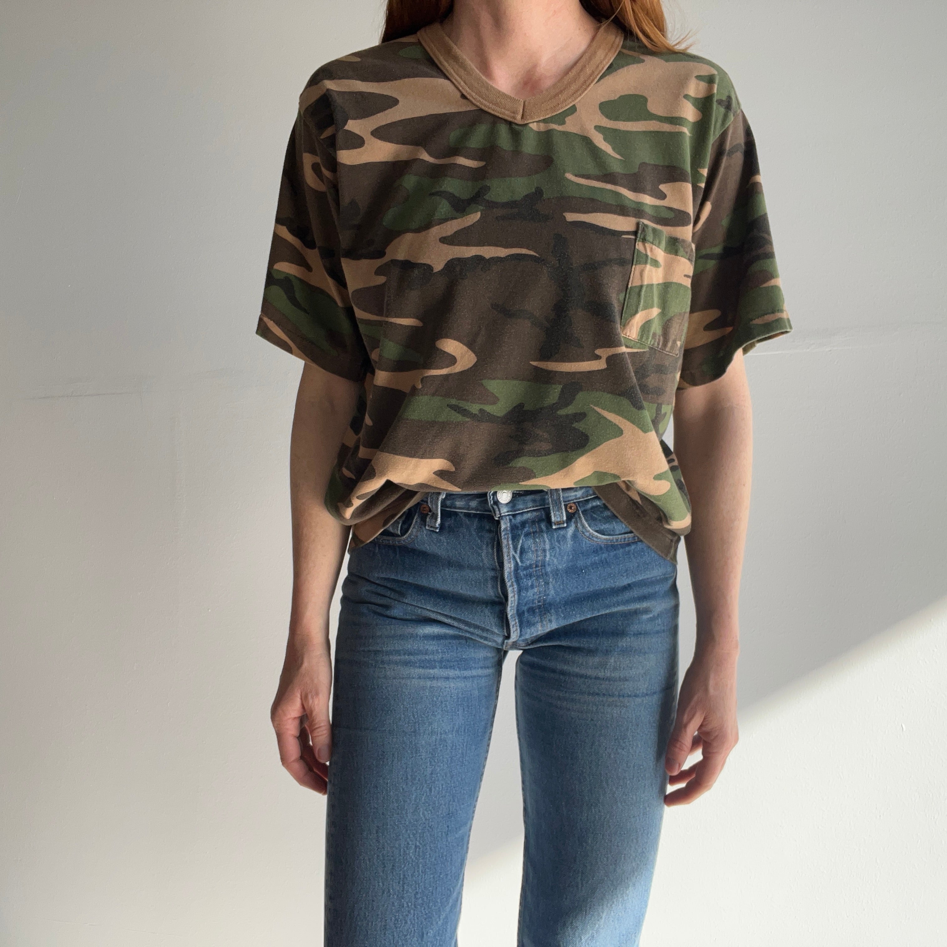 1980s Chamellon USA Made V-Neck Pocket Camo T-Shirt