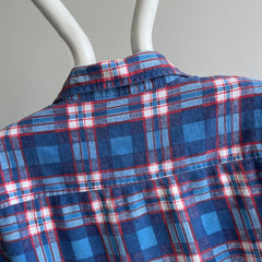 1970s Red White and Blue Mended Lightweight Cotton Flannel