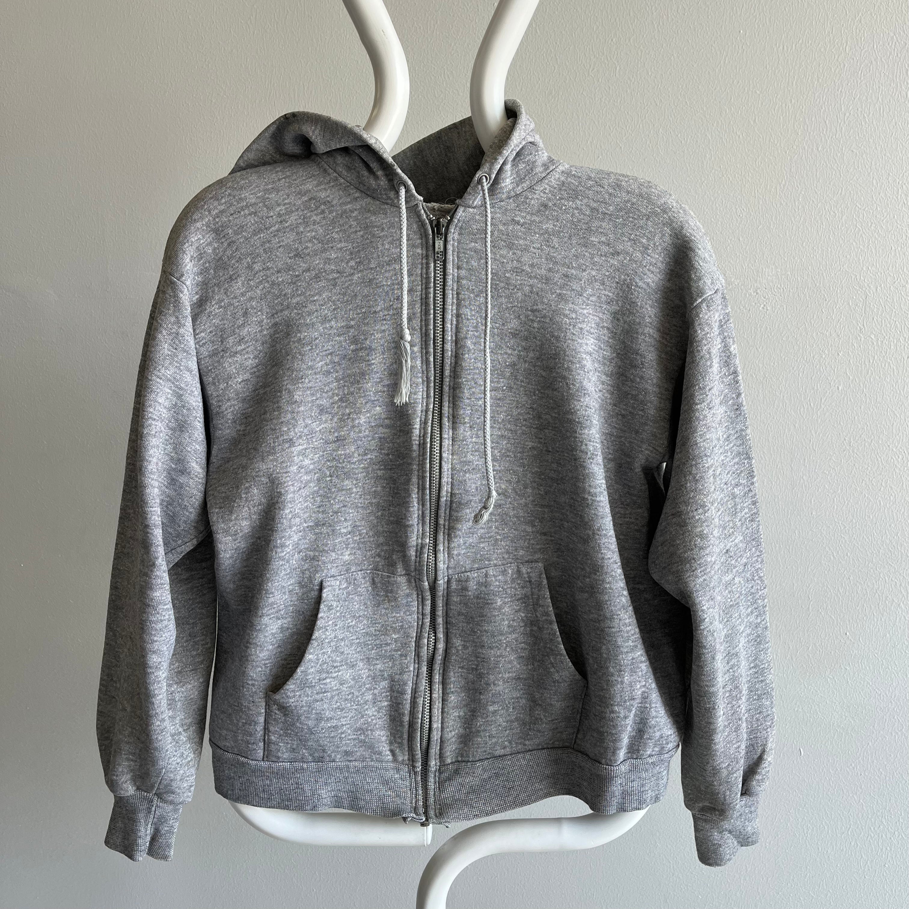 1980s Blank Gray Zip Up Hoodie