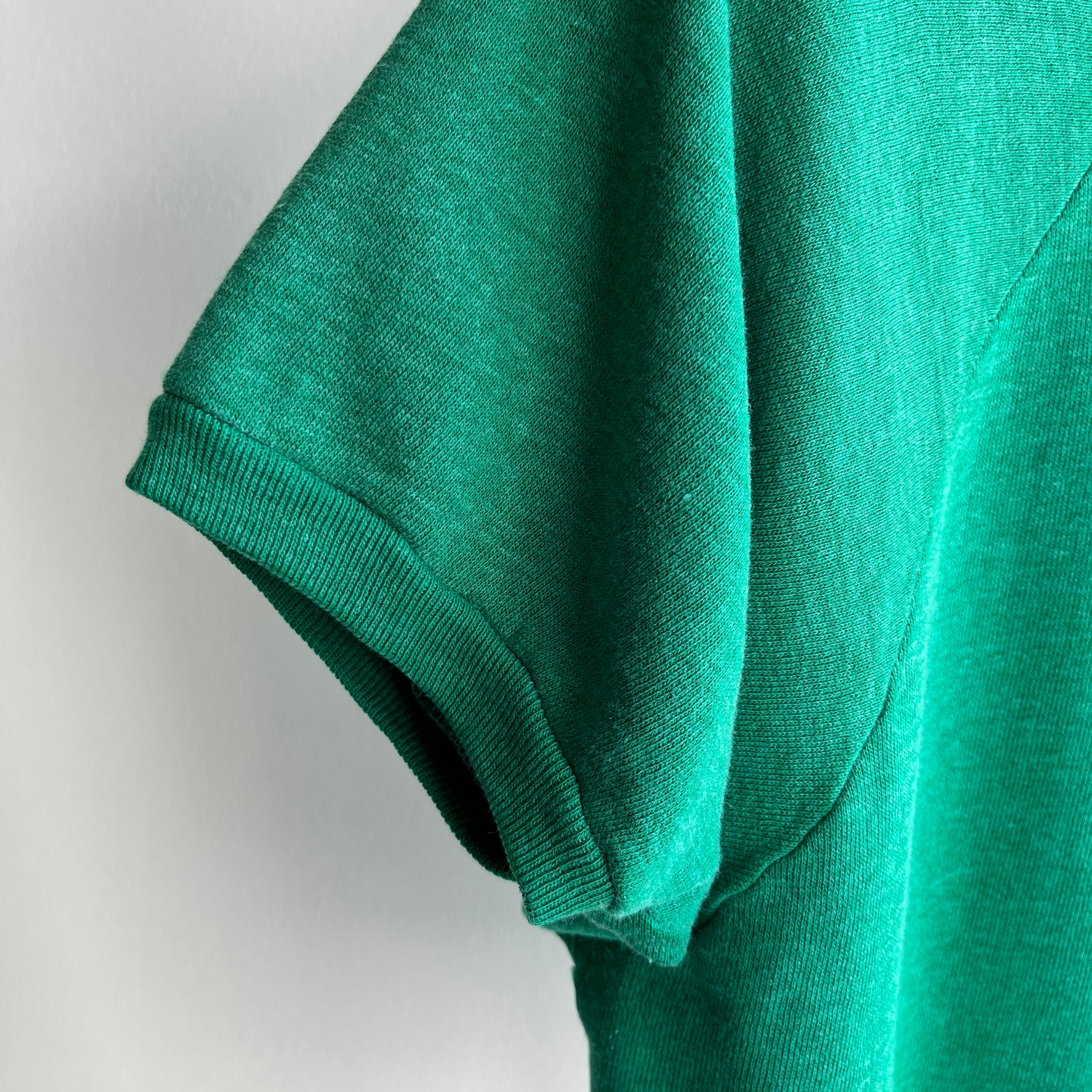 1970s Exceptionally Soft and Worn Faded Green Warm Up