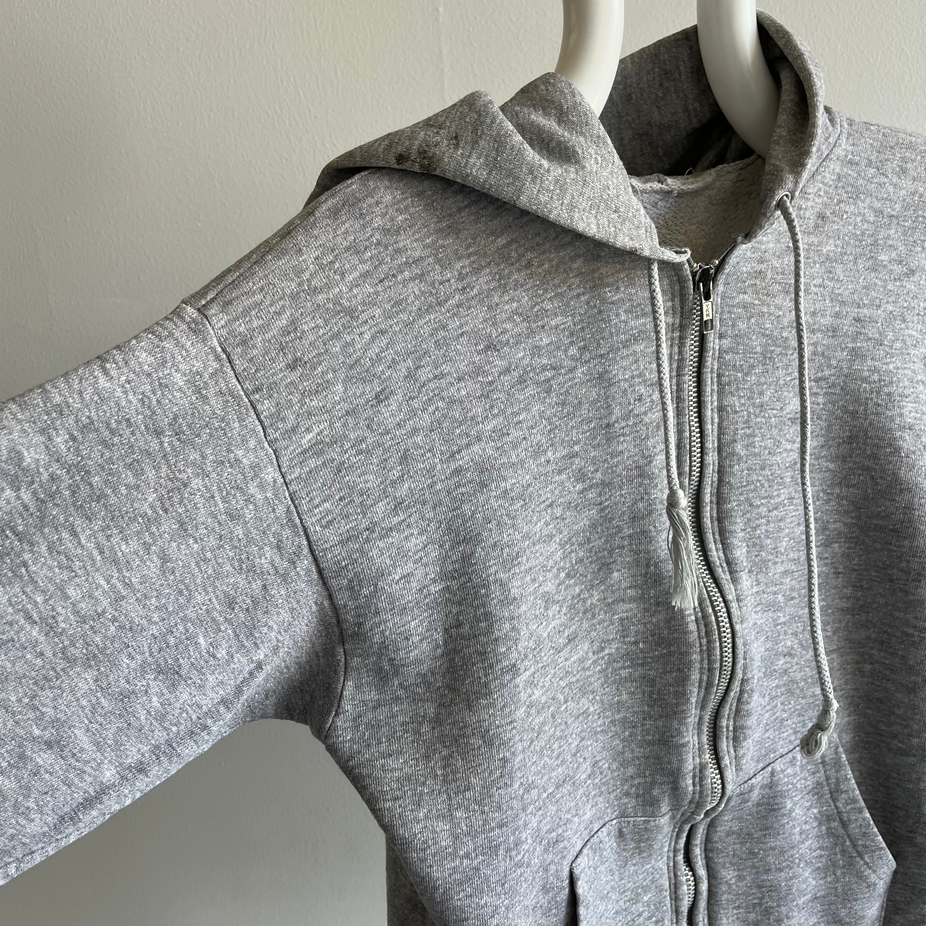 1980s Blank Gray Zip Up Hoodie