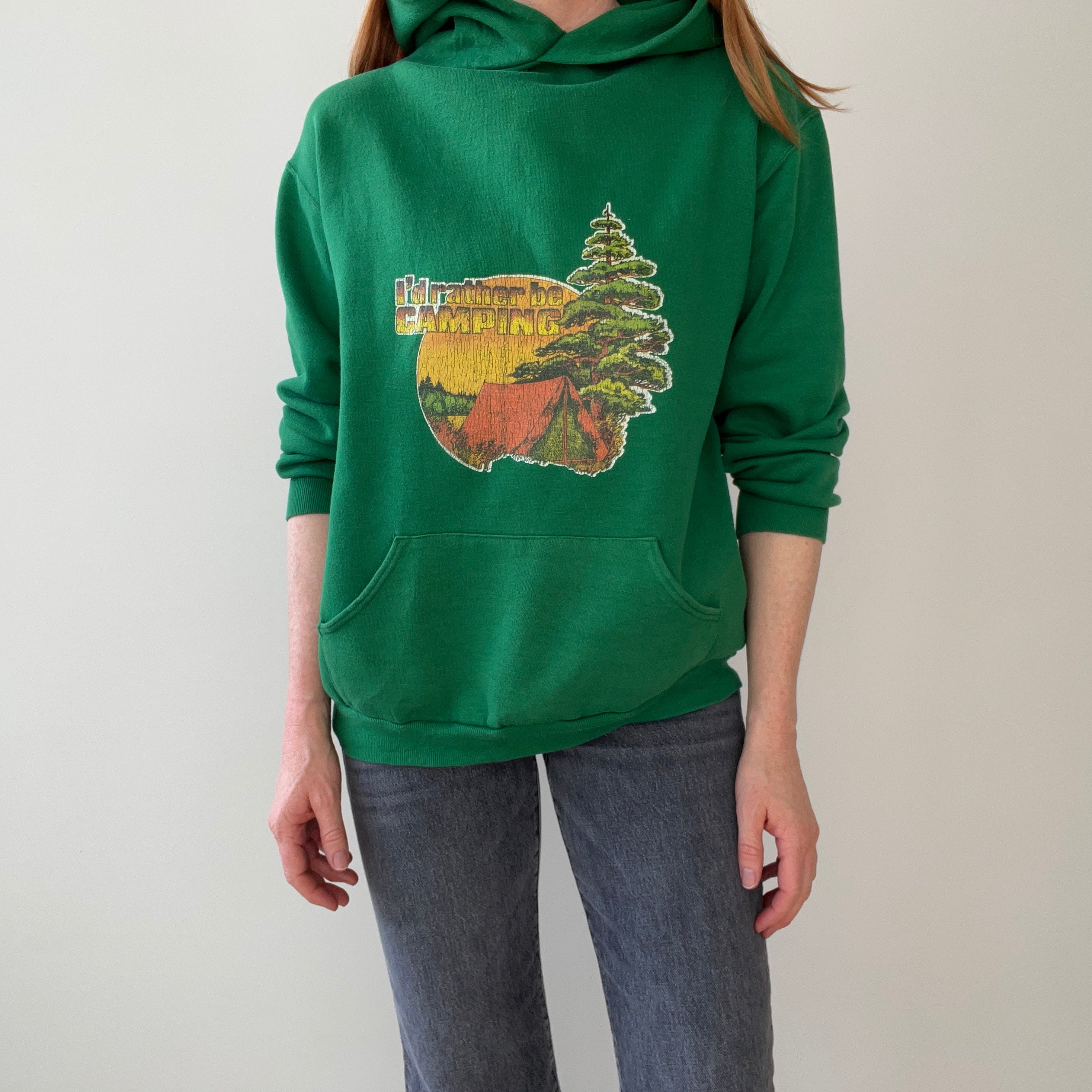 1980s I'd Rather Be Camping Pull Over Hoodie by Russell Brand