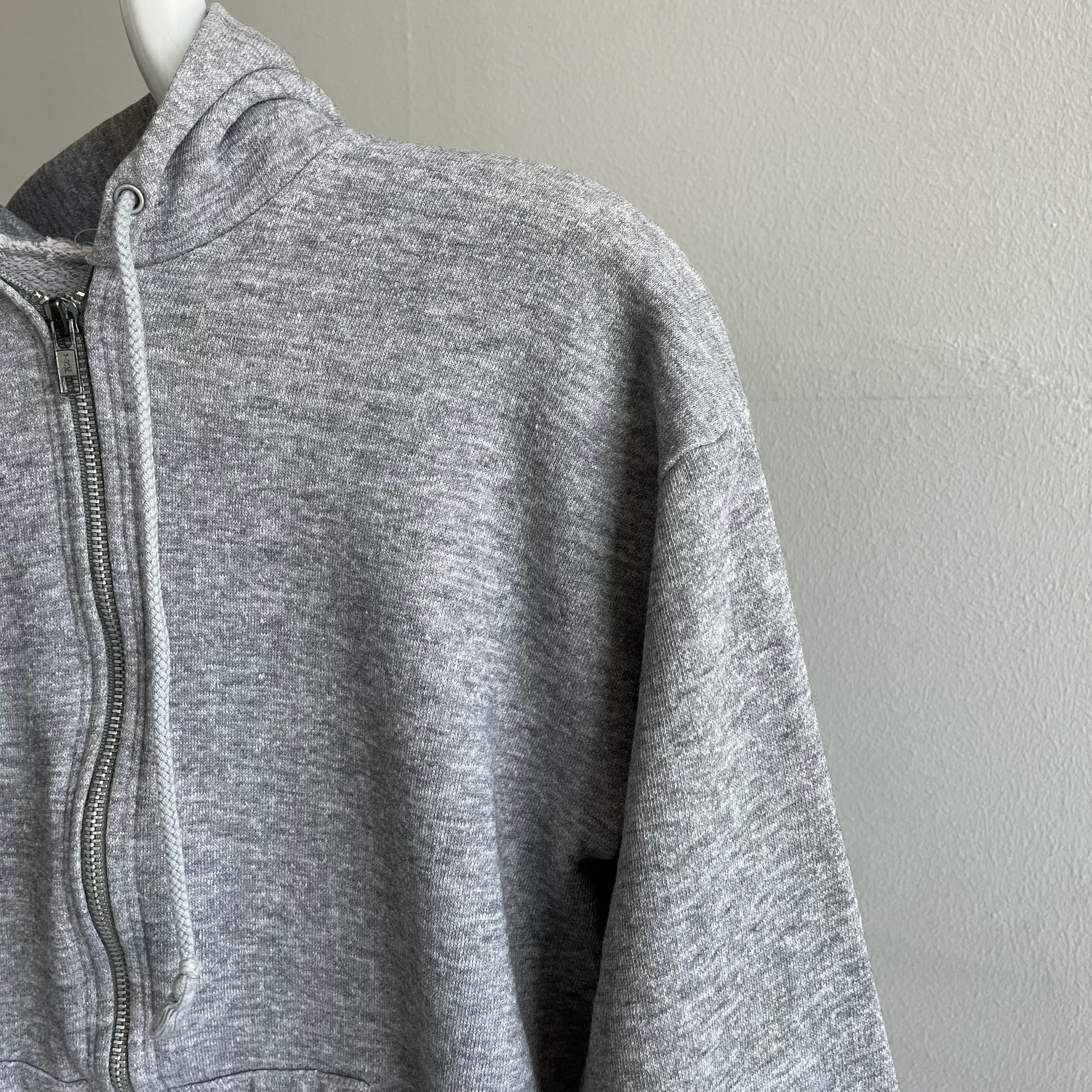 1980s Blank Gray Zip Up Hoodie