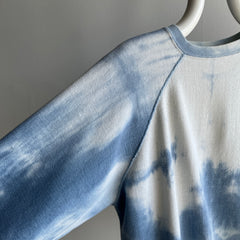 1970s Sky Blue Tie Dye Raglan - Mostly Cotton