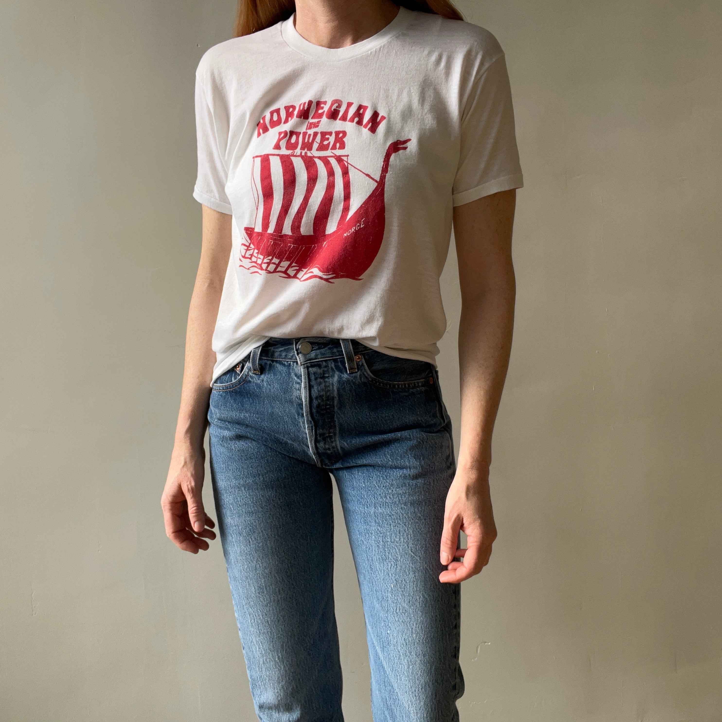 1970s Norwegian Power T Shirt - Soft and Thin - A true beauty!