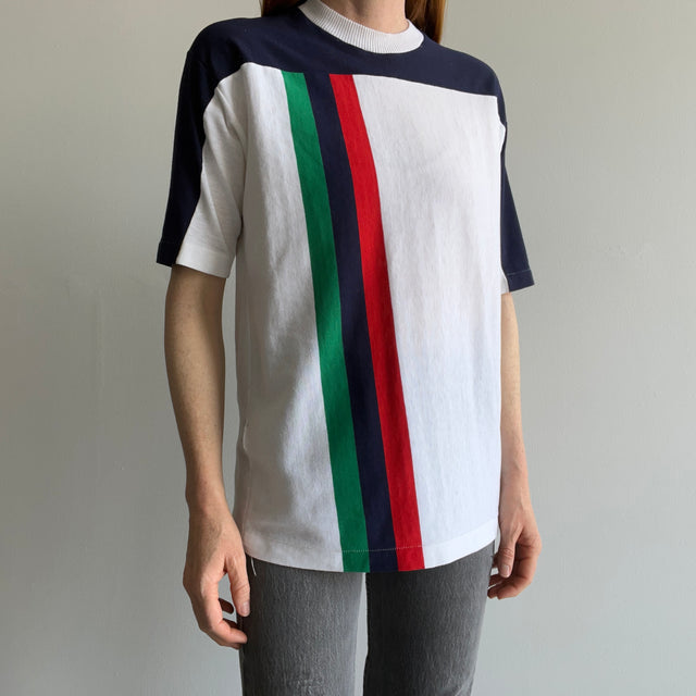1970s Jockey "Man In Motion" Striped Color Block T-Shirt