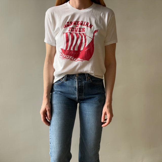 1970s Norwegian Power T Shirt - Soft and Thin - A true beauty!
