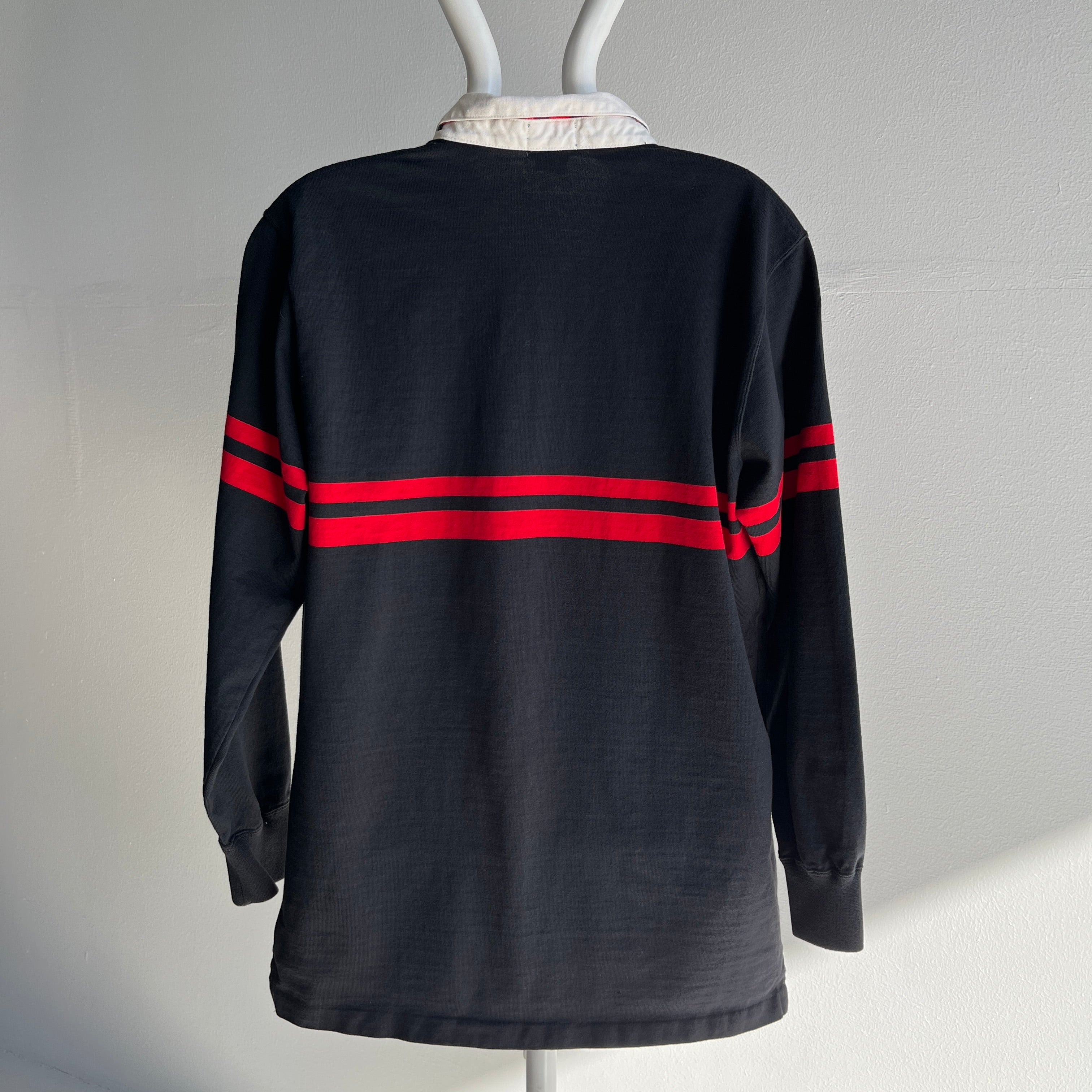 1980s Izod Rugby Shirt with Plaid Accents Under The Collar