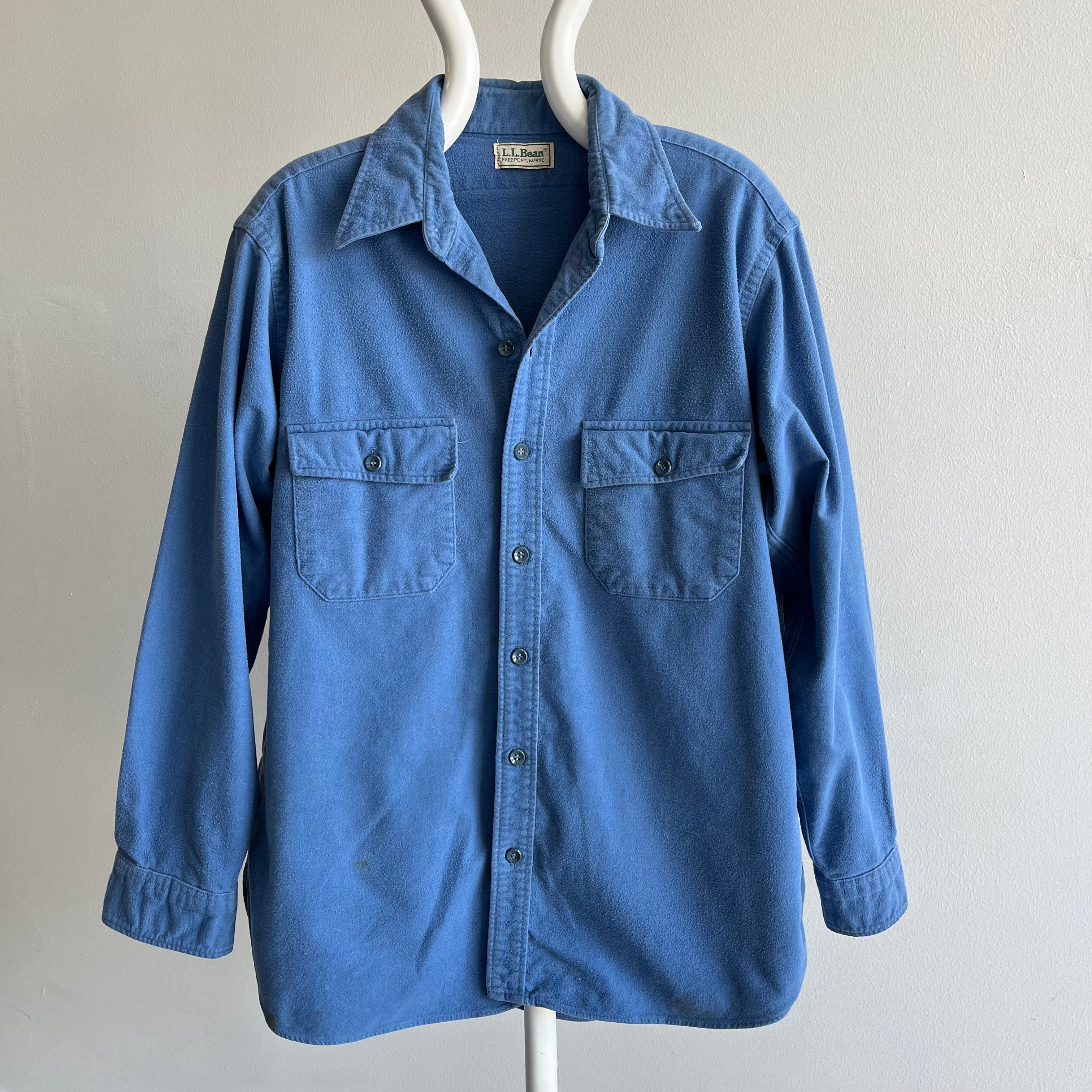 1980s L.L.Bean Soft Dusty Blue Cotton Flannel