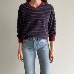 1970s Striped Velour 80 cotton/20 poly Sweatshirt