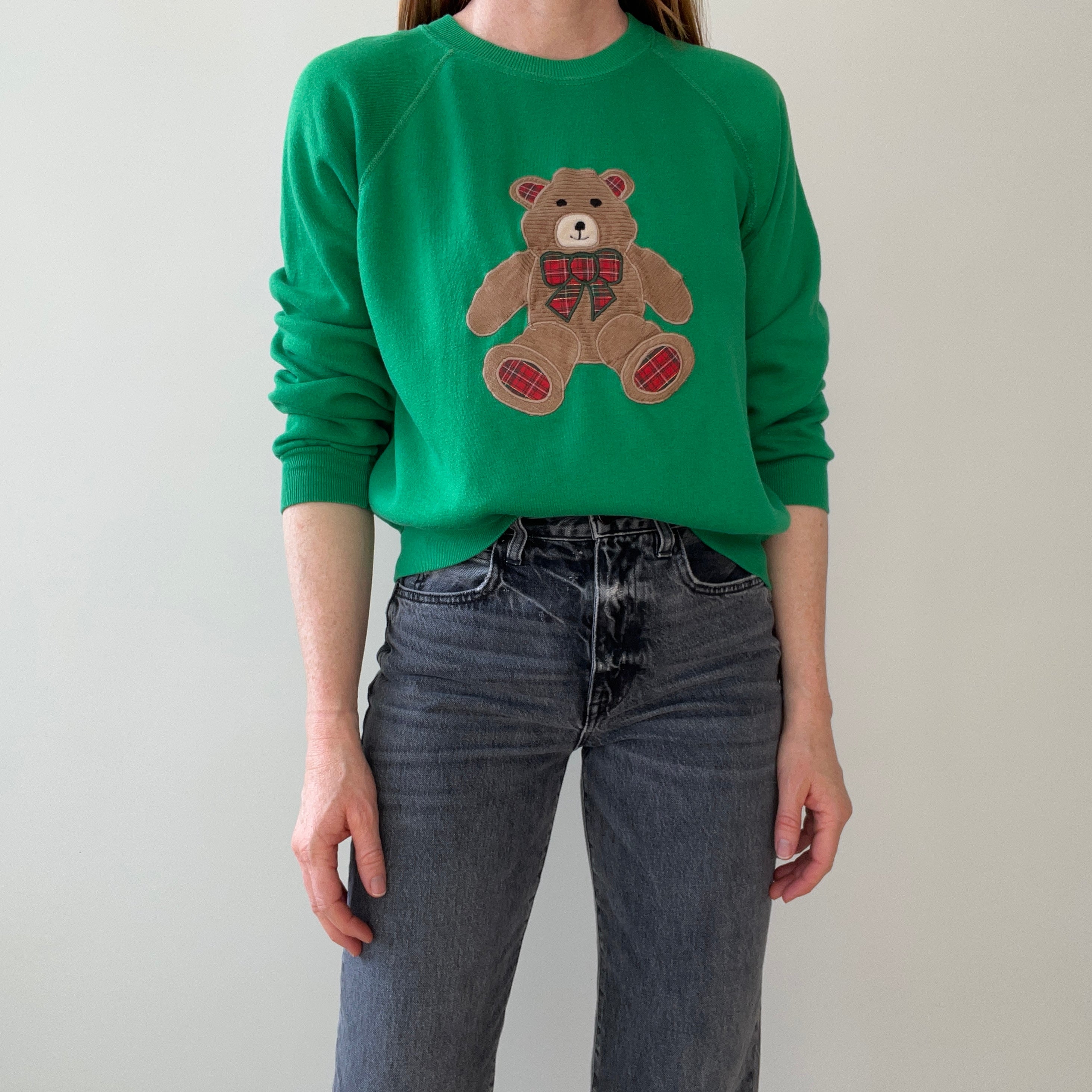 1980s A Little Early - Christmas Season Slouchy Bear Sweatshirt with Hand Mending - So Sweet