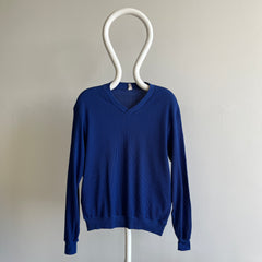 1980s Waffle Knit V-Neck Long Sleeve Shirt/Sweatshirt