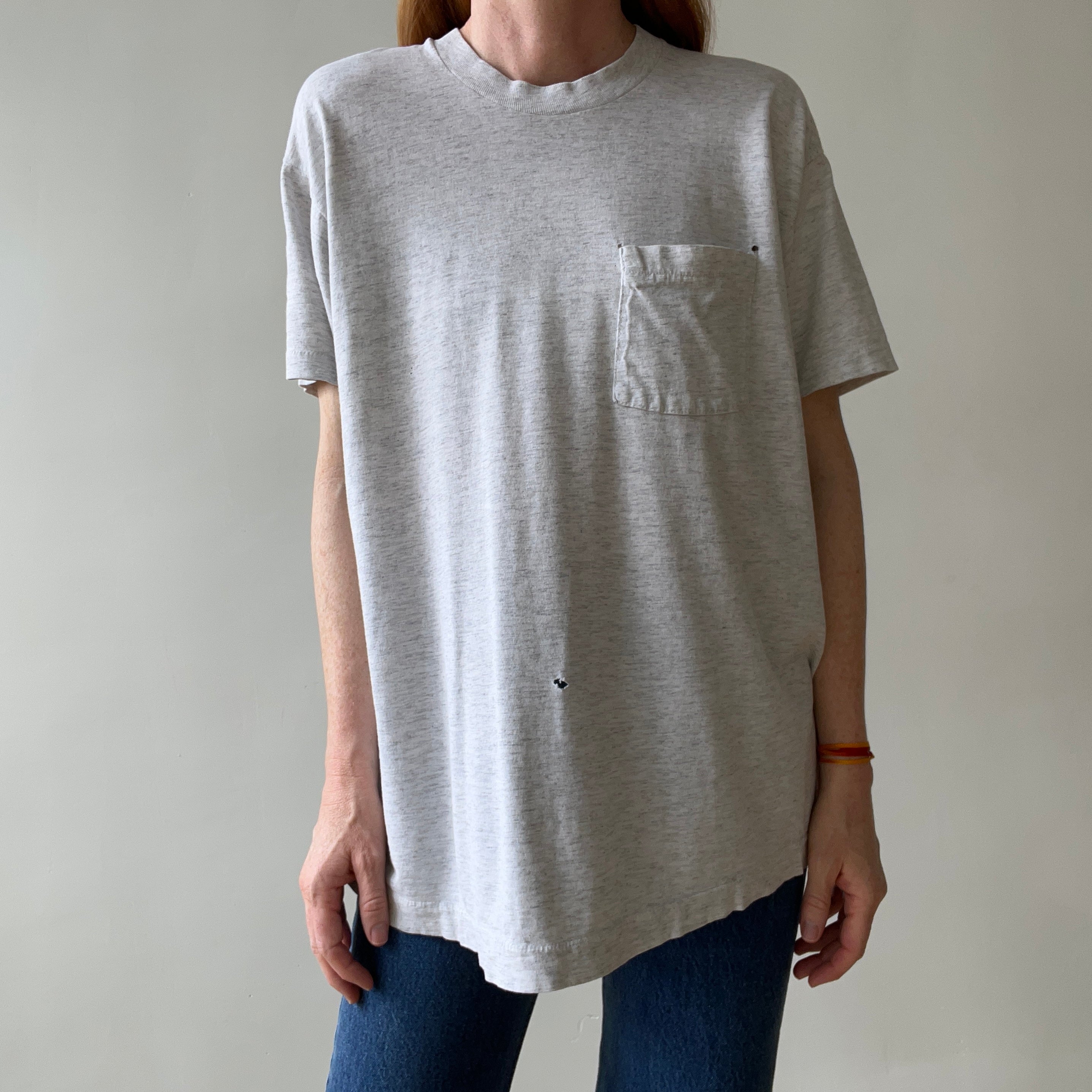 1990s Blank Grey Pocket T Shirt