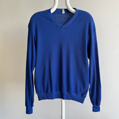 1980s Waffle Knit V-Neck Long Sleeve Shirt/Sweatshirt