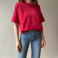 1980s Perfectly Faded and Nicely Stained (In A Cool Way) Cut Hem Blank Red Cotton T-Shirt