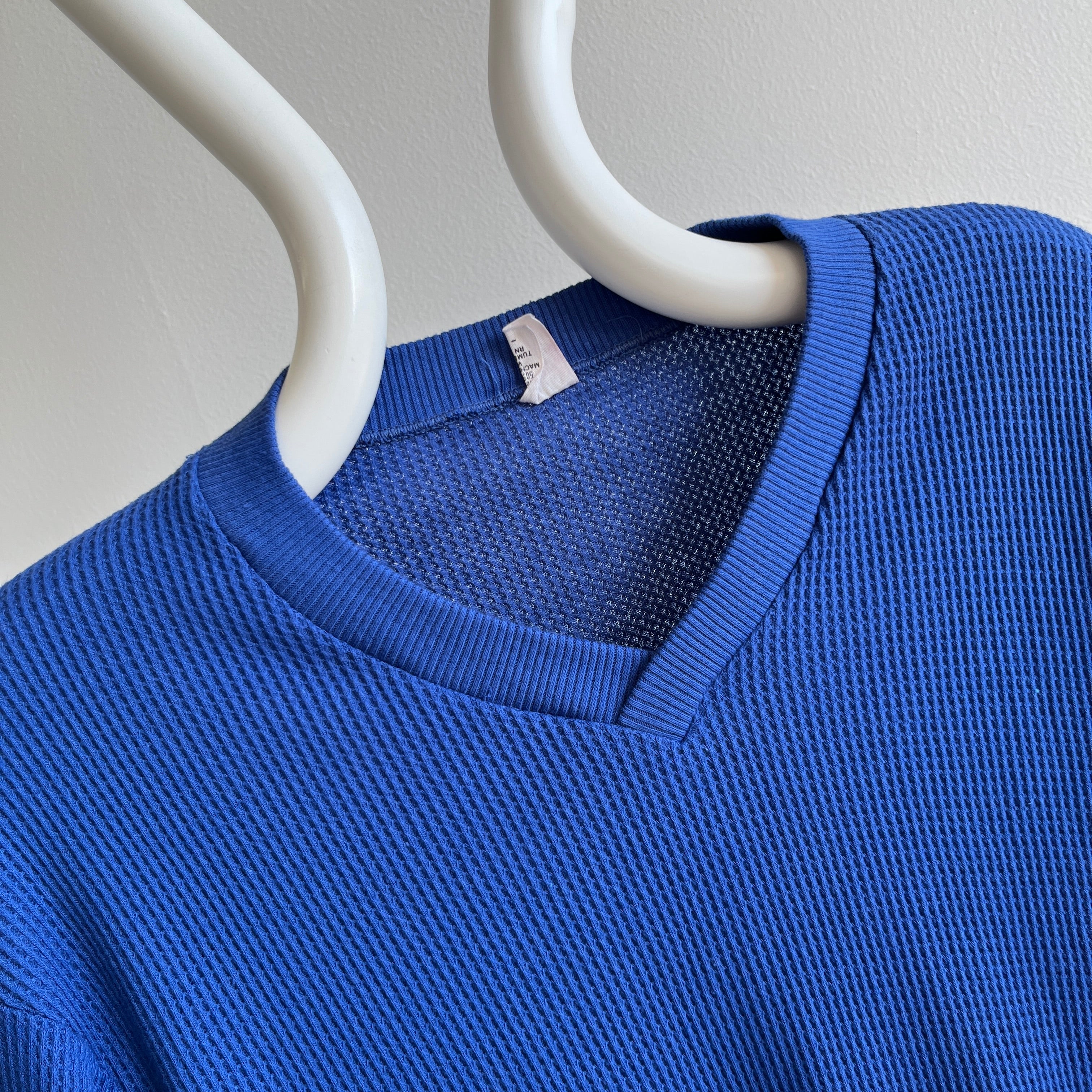 1980s Waffle Knit V-Neck Long Sleeve Shirt/Sweatshirt