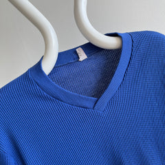 1980s Waffle Knit V-Neck Long Sleeve Shirt/Sweatshirt