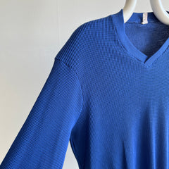 1980s Waffle Knit V-Neck Long Sleeve Shirt/Sweatshirt