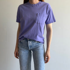 1980s Lilac Pastel Purple Cotton Pocket T-Shirt - Blank