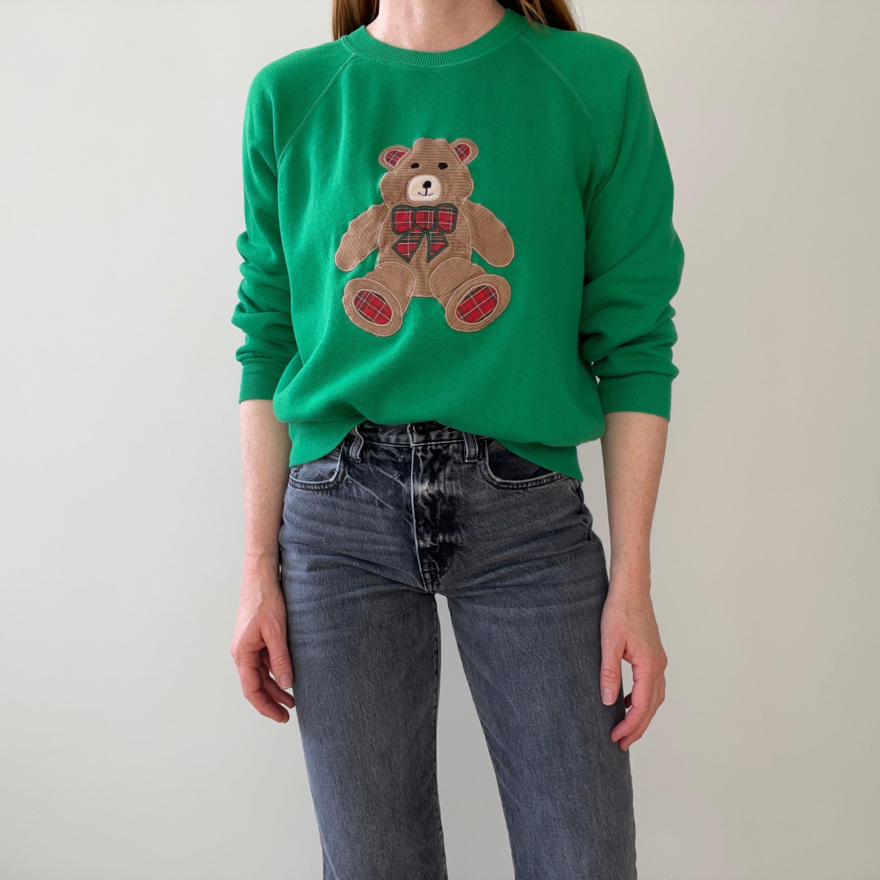 1980s A Little Early - Christmas Season Slouchy Bear Sweatshirt with Hand Mending - So Sweet