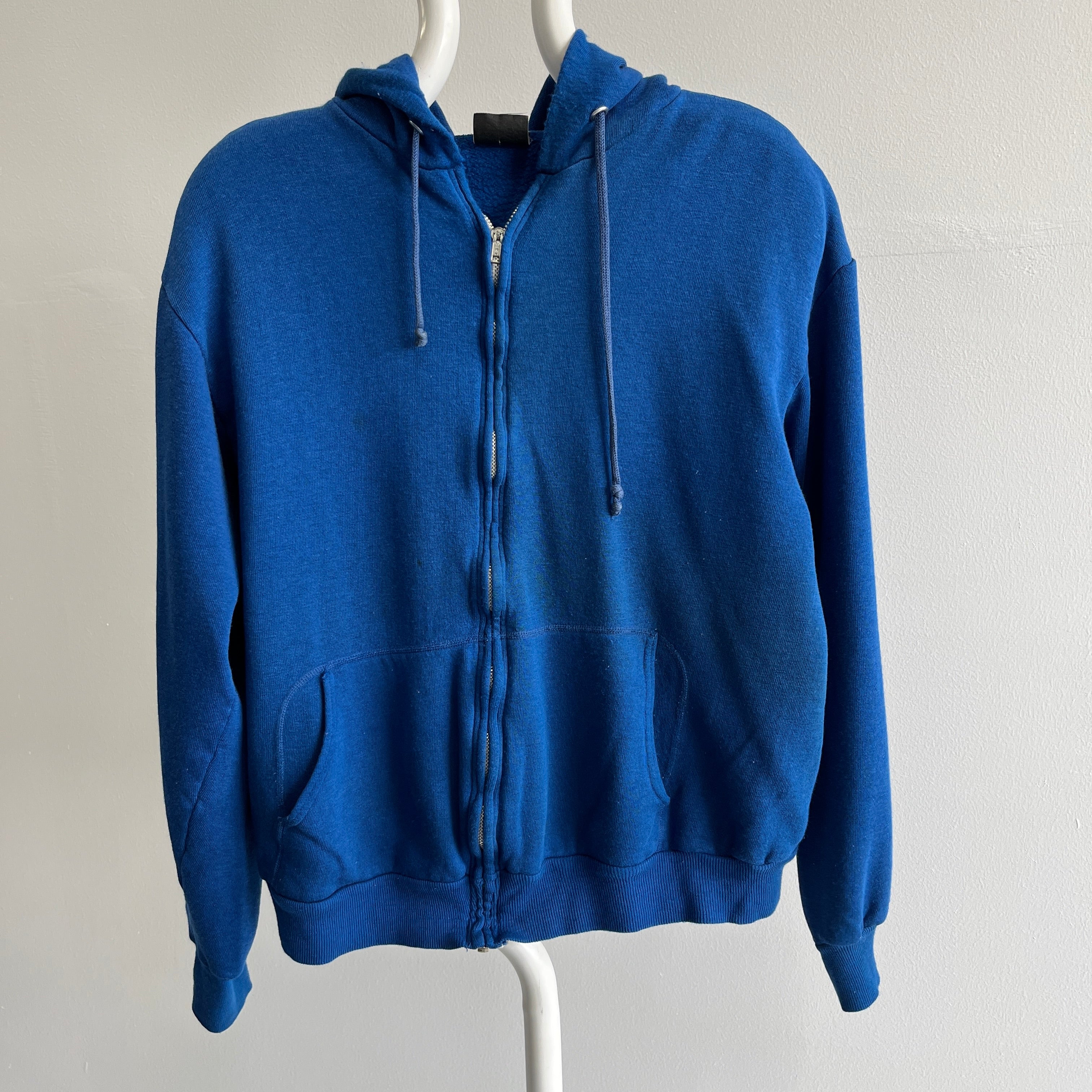 1980s Royal Blue Zip Up Hoodie with Rad Pockets