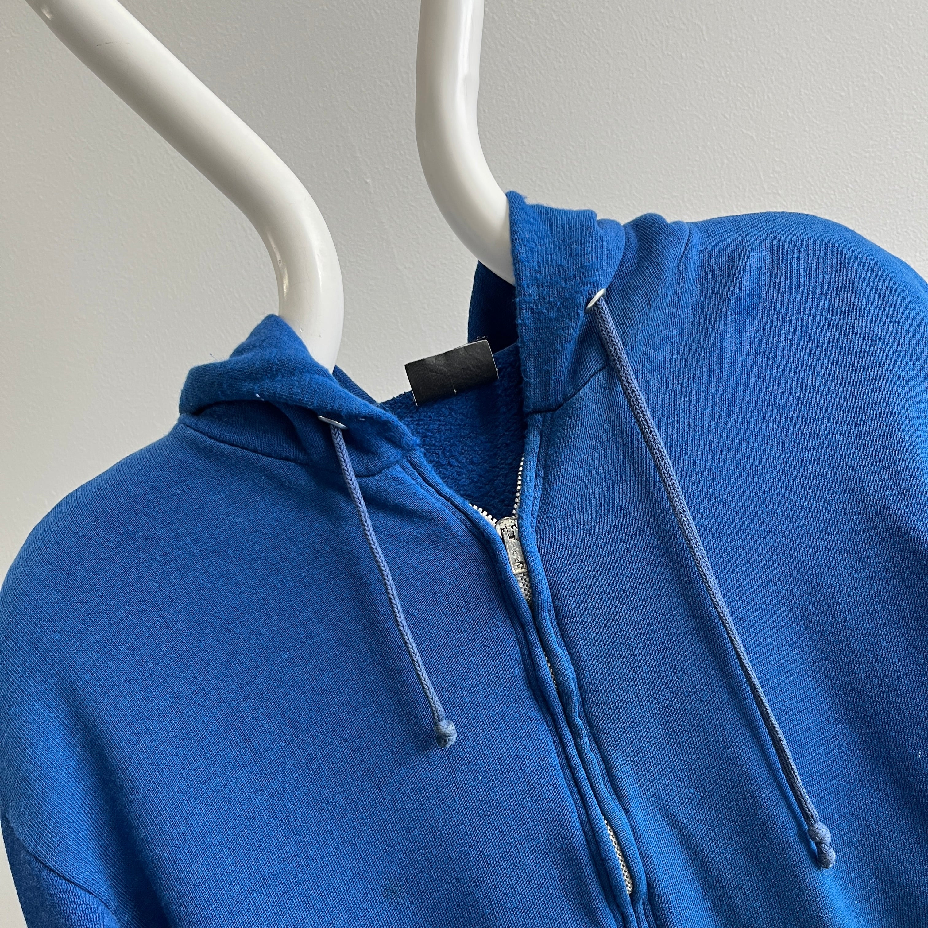 1980s Royal Blue Zip Up Hoodie with Rad Pockets